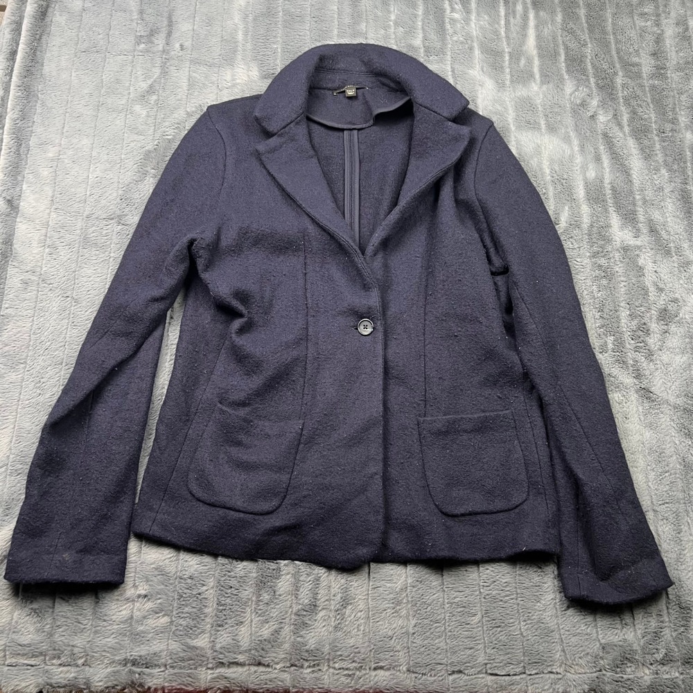Ann Taylor Navy Blue Boiled Wool Blend Knit Blazer Jacket XXLT Tall 12763